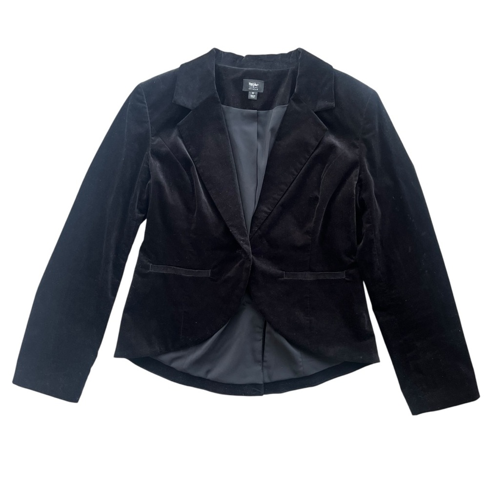 Mossimo Stretch Womens Sz M Black Velvet Single Button Tuxedo Blazer Jacket 0932